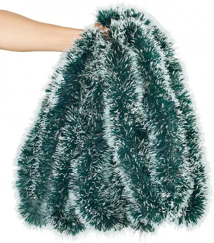 Miniatura 10 de Guirnalda de oropel de Navidad de 15,2 m, guirnalda metálica gruesa verde oscuro con diseño de torsión para árbol de Navidad, decoraciones