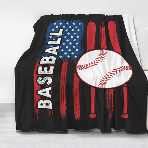 Manta de béisbol para niños y niñas, manta de regalo de béisbol súper suave, manta deportiva de franela de forro polar, manta de béisbol con bandera