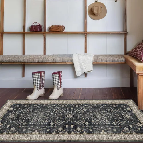 Miniatura 189 de Alfombra Boho Negra para Sala de Estar - Alfombra de Área Lavable de 10x14 Pies, Alfombras de Comedor para Debajo de la Mesa, Alfombra Suave de Pelo