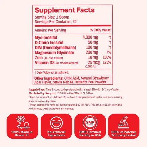 Miniatura 6 de Peach Perfect Multivitamínico en polvo de inositol, sabor a fresa y acai - 3 - Apoya la salud de la mujer, 30 SVG