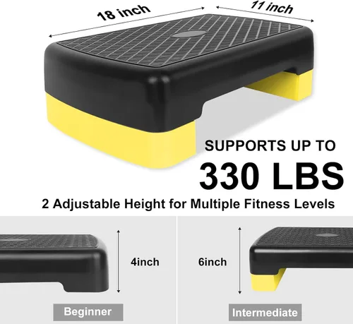 Miniatura 2 de Plataforma aeróbica de altura ajustable de 4 a 6 pulgadas, equipo de fitness, entrenamiento paso a paso, plataforma de ejercicios con 2 elevadores
