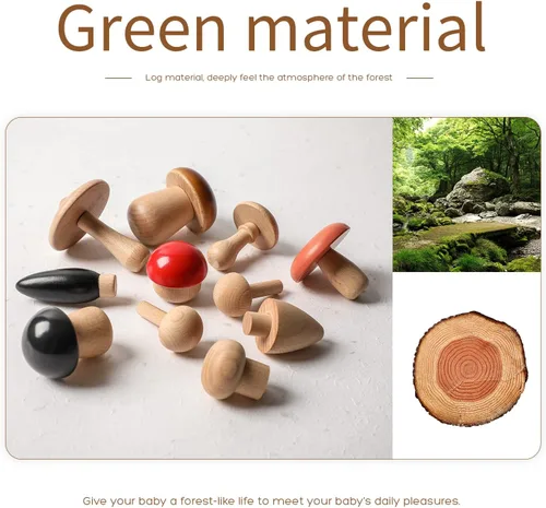 Miniatura 4 de Juguetes de madera con forma de hongos, bloques de madera Montessori, apilables, juguetes para niños pequeños, 11 piezas, hongos en miniatura