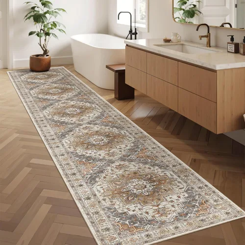 Miniatura 387 de Madane Tapete lavable de 2 x 10 pies para pasillo, cocina, recibidor, clásico, suave, antideslizante para interiores, casa de campo, baño, sala