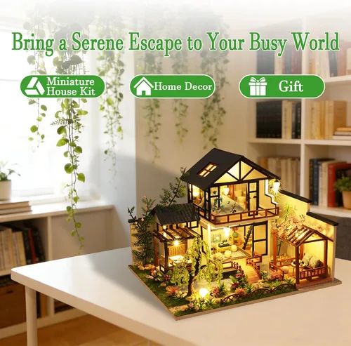 Miniatura 6 de OZJAY Kit de Casa de Muñecas en Miniatura DIY, Kit de Casa Pequeña con LED y Movimiento de Música, Kit de Casa de Muñecas de Madera DIY en Miniatura