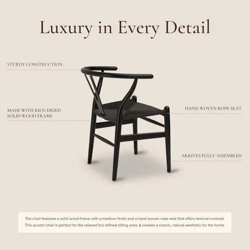 Miniatura 4 de POLY & BARK Sillas de comedor trenzadas – Sillas de comedor Wishbone modernas de mediados de siglo con brazos, estructura de madera maciza, uso