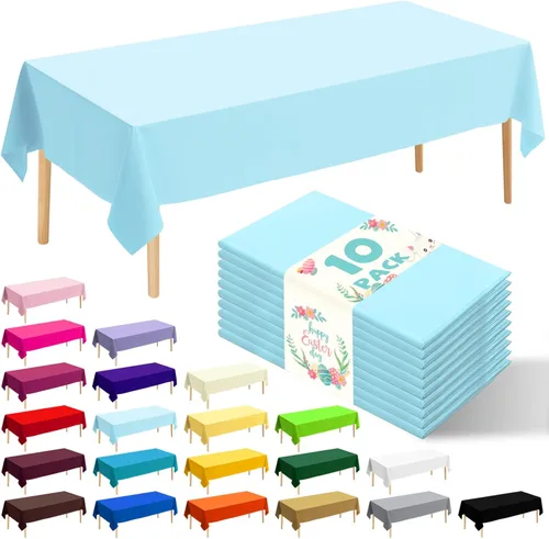 Miniatura 50 de Paquete de 10 manteles desechables de plástico premium de 54 x 108 pulgadas, mantel rectangular para mesa, para cumpleaños, bodas, Navidad, Beige