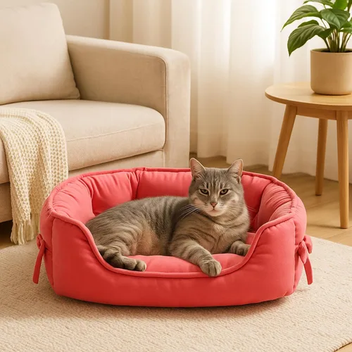 Miniatura 5 de Linda Cama de Princesa para Perros Rosa, Cama para Cachorros para Perros Pequeños, Sofá Transpirable para Gatos, Cojín para Mascotas con Lazo, Nido