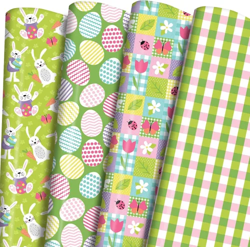 Miniatura 15 de Hojas de papel de regalo de cumpleaños, paquete de 8 envolturas de regalo para regalos de cumpleaños infantiles, 4 diseños coloridos con feliz