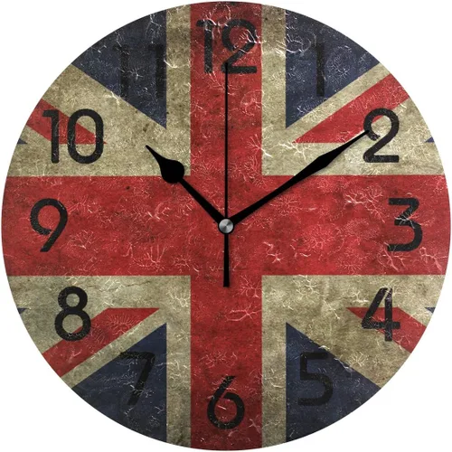 Miniatura 14 de Naanle Reloj de pared redondo retro de cine, 9.5 pulgadas, funciona con pilas, reloj de escritorio analógico silencioso de cuarzo para el hogar