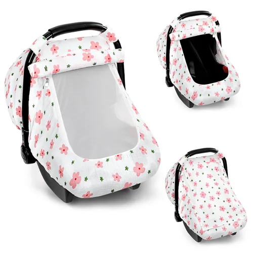Miniatura 13 de Fundas de asiento de automóvil de muselina para bebés, funda de asiento de automóvil de verano para niños y niñas con ventana transpirable, toldo