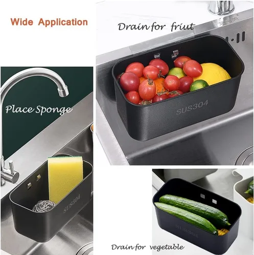 Miniatura 4 de Colador multifunción para fregadero de cocina, colador de alimentos, cesta para filtro, residuos de cocina y lavado de verduras, frutas (negro)