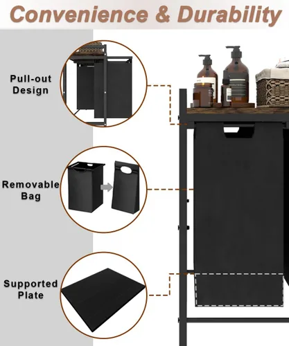 Miniatura 5 de Cesta de ropa grande de 12 x 2 galones con ruedas, 2 bolsas clasificadoras extraíbles y removibles, organizador de cesta de ropa independiente
