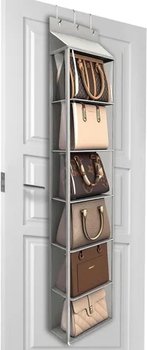 Miniatura 15 de Lirex Organizador de bolso para colgar sobre la puerta y estante para el armario, organizador de almacenamiento de bolsos con colgador para bolsos.