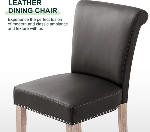 Miniatura 8 de CHUN YI Juego de 4 sillas de comedor tapizadas de piel sintética con ribete de cabeza de clavo y patas de madera, sillas laterales Parsons modernas