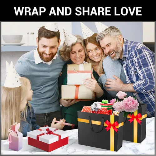Miniatura 6 de EUSOAR Bolsas de papel de regalo de tamaño pequeño, paquete de 25 bolsas de papel negro resistentes de 8.6 x 3.9 x 7 pulgadas con asas a granel