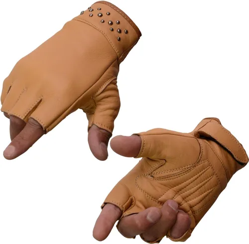 Miniatura 9 de Milwaukee Leather MG7761 - Guantes sin dedos de cuero negro con palma de gel para mujer, con elegantes «detalles en la muñeca» para motocicleta