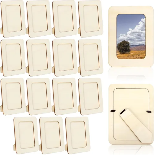 VOKOY Paquete de 15 marcos de fotos de madera para manualidades, marcos de fotos de madera para fotos de 4 x 6 pulgadas, marcos de fotos de pie sin