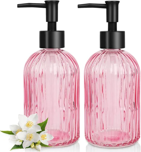 Miniatura 27 de Topsky Paquete de 2 dispensadores de jabón de vidrio con bomba de plástico negro, dispensador de jabón líquido de manos de 11.2 fl oz, bomba a