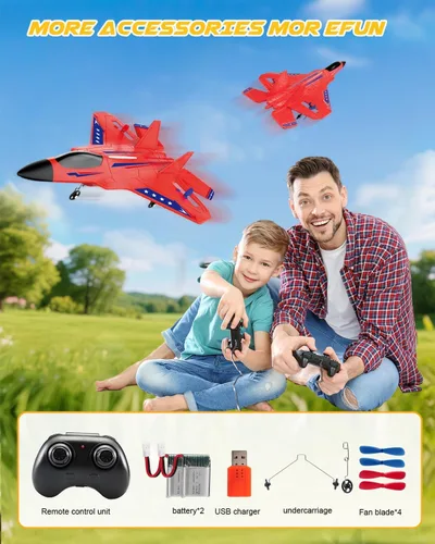 Miniatura 6 de Avión RC ANTSIR F22, Avión RC con Estabilizador de Giro/Luz LED/2 Baterías Recargables, Fácil de Volar, Avión a Control Remoto de 2.4GHz, Juguete