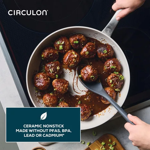 Miniatura 5 de Circulon Halo con LaserDefense - Sartén antiadherente de cerámica con mango auxiliar y tapa, fabricada sin PFAS, compatible con todas las estufas