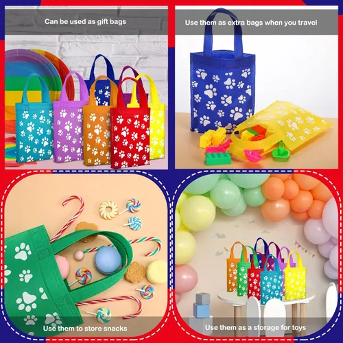 Miniatura 5 de Sumind 24 bolsas con estampado de patas con asa, no tejidas, regalo de gato, regalo de patas, regalo de gato, bolsa de dulces reutilizable