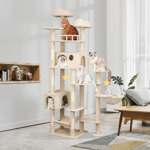 Miniatura 6 de Meecal Árbol de gato resistente de 79 pulgadas para gatos de interior y adulto, torre gigante alta para gatos con poste rascador, perchas grandes