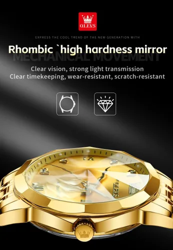 Miniatura 27 de OLEVS Reloj de pulsera automático con diseño de esqueleto para hombre, de lujo, con diamantes de lujo, de acero inoxidable, calendario, reloj