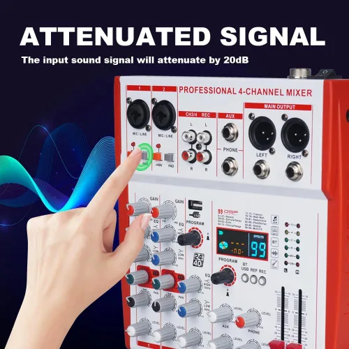 Miniatura 8 de MW-4 Profesional 4-Canal USB Mezclador de Audio Bluetooth 5.0 99 Sonido Portátil para DJ/En Vivo/Grabación/Canción K