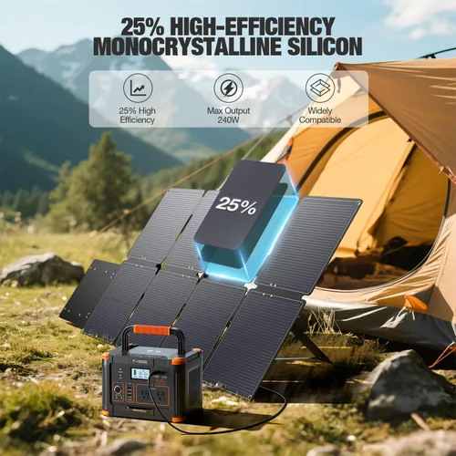 Miniatura 3 de GRECELL Panel solar portátil de 240 W para estación de energía, kit de panel solar plegable ultraligero, 25% de alta eficiencia, IP65 impermeable