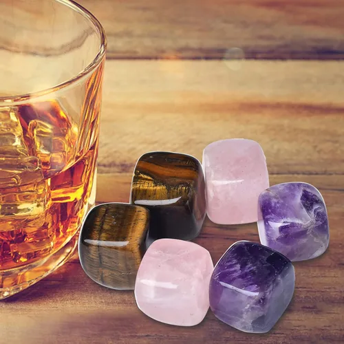 Piedras de whisky Chilling Crystal Ice Cubos para bebidas Whisky Rocks 0.7-0.8 pulgadas, cubos de vino, regalos para mujeres, multicuarzo, juego de