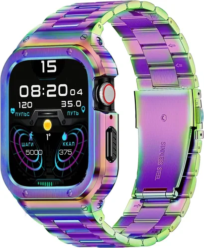 Miniatura 7 de MioHHR Correa y funda de acero inoxidable compatible con Apple Watch Band de 1.614 in, 1.575 in y 1.496 in, cubierta protectora de metal para Negro