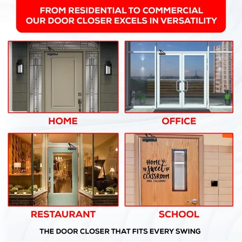 Miniatura 8 de Cierrapuertas de grado comercial/residencial – Cierre automático hidráulico de 3 resortes de aluminio resistente – Velocidad ajustable, montaje
