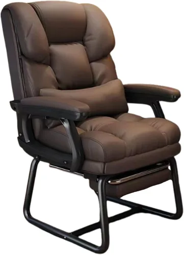 Miniatura 10 de Silla de oficina de piel sintética suave gruesa con almohada lumbar de espuma viscoelástica y reposapiés oculto. Puedes acostarte con un clic