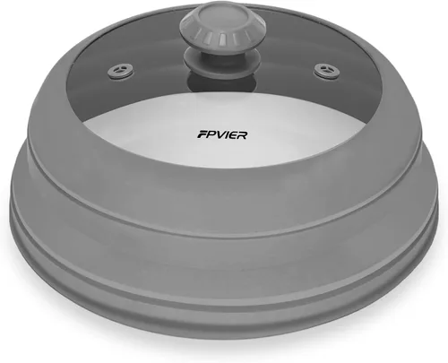 Miniatura 9 de FPVIER Cubierta plegable para salpicaduras de microondas - Tapa ventilada de silicona y vidrio con mango de fácil agarre, se ajusta a platos