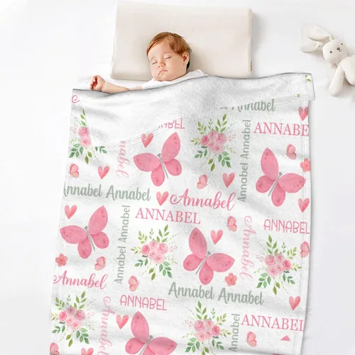 Miniatura 6 de Manta de bebé personalizada de Sandilya para niñas y niños, mariposas, manta de bebé personalizada con nombre, manta envolvente para niños pequeños