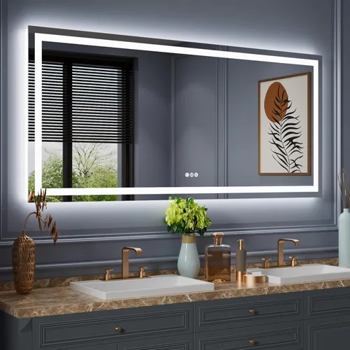 Miniatura 58 de Amorho Espejo de baño LED de 24 x 32 pulgadas con luces, iluminación frontal y retroiluminación, regulable continuamente, antiniebla, vidrio Frente