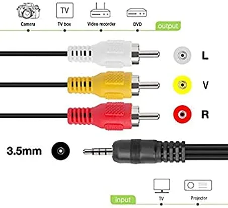Miniatura 6 de MaxLLTo Cable de video de TV A/V de 5 pies de largo de 0.138 in a 3RCA para Canon ZR65 MC / ZR70 MC / ZR700 / ZR80 / ZR800 / ZR830 / ZR85 / ZR850