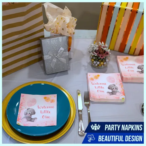 Miniatura 4 de Iconikal 75 servilletas de fiesta de baby shower, bebé niña, rosa bebé, servilletas desechables de papel para fiesta, tamaño cena