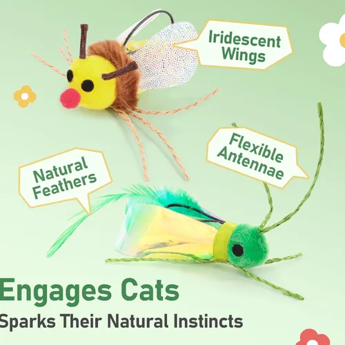 Miniatura 3 de SONGWAY Varita de juguete para gatos – Juguete de varita de gato con 4 piezas de repuesto de juguete de plumas de insecto, juguetes interactivos