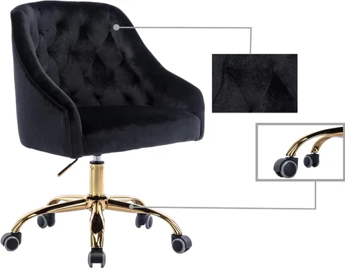 Miniatura 5 de Silla moderna de escritorio para oficina en casa con ruedas, giratoria, altura ajustable de terciopelo, sala de estar, dormitorio (negro)