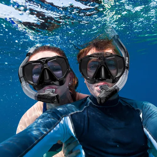 Miniatura 8 de HiiPeak Equipo de esnórquel para adultos, juego de esnórquel seco, vista panorámica amplia, máscara de buceo, juego de esnórquel, gafas de natación