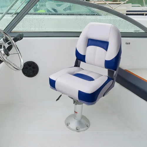 Miniatura 8 de ERGOSEAT Asiento de barco plegable con respaldo bajo de dos tonos, blanco/azul, paquete de 2 unidades Blanco/azul zafiro