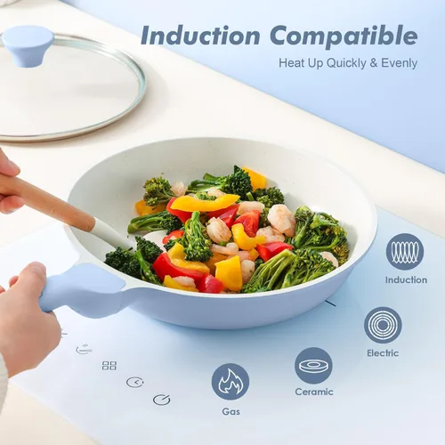 Miniatura 6 de SENSARTE Sartén antiadherente de cerámica con tapa de 8 pulgadas, sartén para tortilla, sin PFAS/PTFE añadidos intencionalmente, sartén de chef