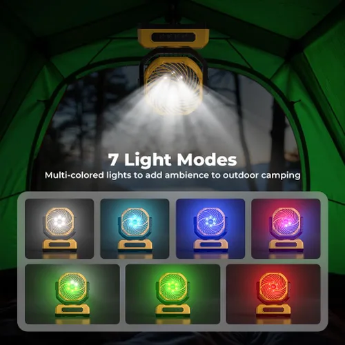 Miniatura 6 de Ventilador Portátil de Camping de 30000mAh con Linterna RGB, Alimentado por Batería Recargable Oscilante con 4 Velocidades de Viento Pantalla LED
