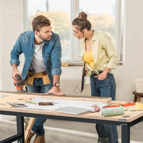 Miniatura 6 de WORKPRO Banco de trabajo ajustable de 60 pulgadas, estación de trabajo resistente con parte superior de madera de goma, capacidad de carga de 2000