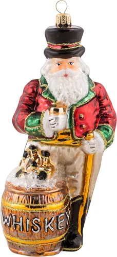 Miss Christmas Colección 2022 Adorno de árbol de Navidad de cristal soplado de Papá Noel (Santa con barril de whisky)