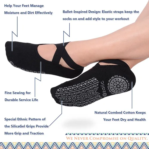 Miniatura 29 de Ozaiic - Calcetines de yoga para mujer con correas y agarres antideslizantes, ideales para pilates, Pure Barre, ballet, danza y entrenamiento