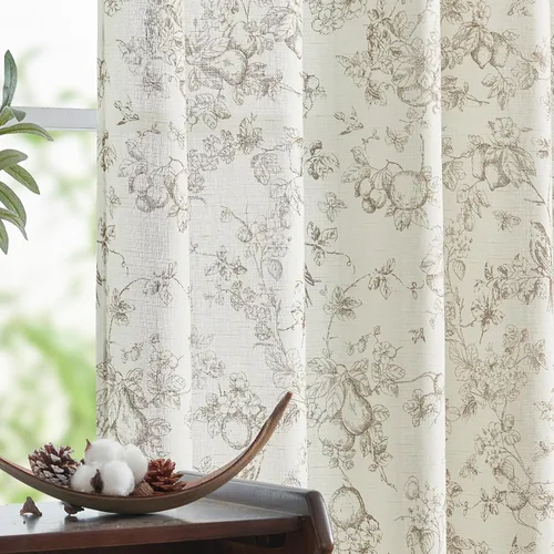 Miniatura 29 de Jinchan Cortinas de Mezcla de Lino con Estampado Floral para Sala de Estar, 84 Pulgadas de Largo, Cortinas con Bolsillo para Varilla y Tab Trasera