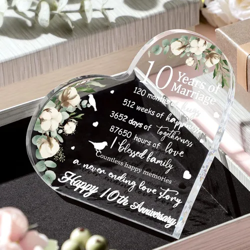 Miniatura 7 de Regalo de boda para ella años de matrimonio, regalo de feliz aniversario para mujer, corazón acrílico, recuerdo de matrimonio para esposa, marido