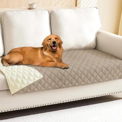 Miniatura 129 de Smiry Funda impermeable para cama de mascota, suave y lavable, para muebles, cama, sofá, reversible, a cuadros (30 x 53 pulgadas, color beige/beige)